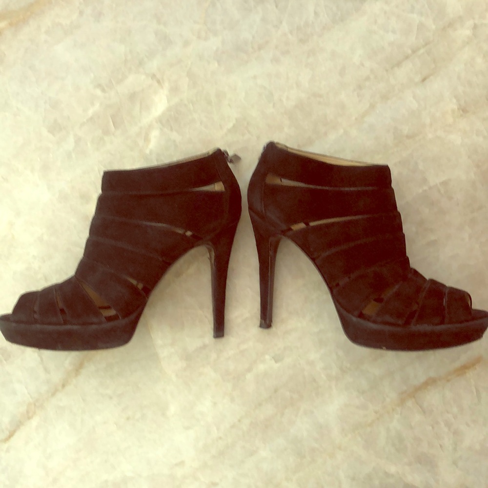 Platform black suede heels